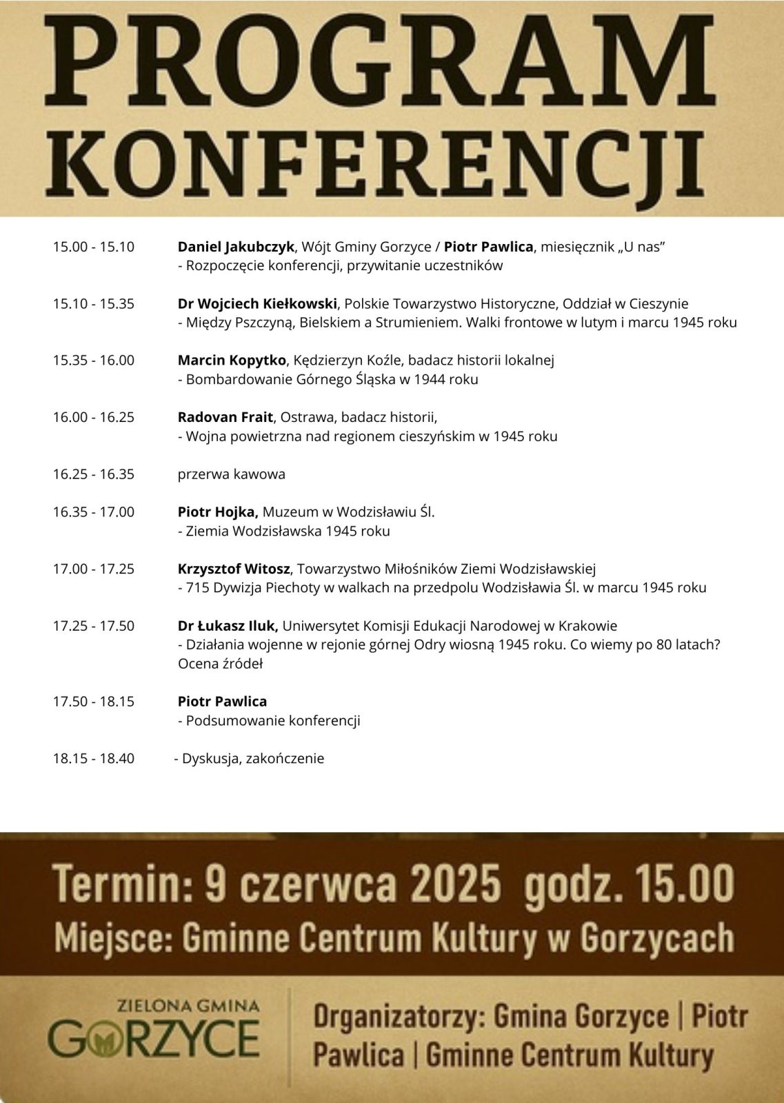 Konferencja popularnonaukowa: „Walki frontowe w 1945 roku na obszarze pogranicza polsko-czeskiego”